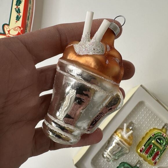 Vtg Bradford Novelty 4 Glass Soda Shop Ornaments Retro Christmas Hand Decorated - Picture 6 of 16